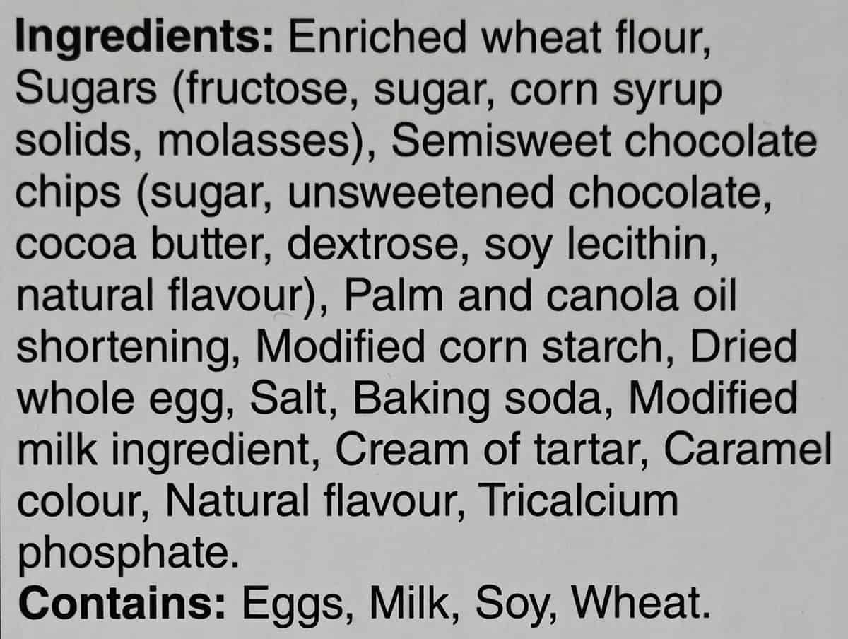 Image of the ingredients list for the cookies from the back of the package.