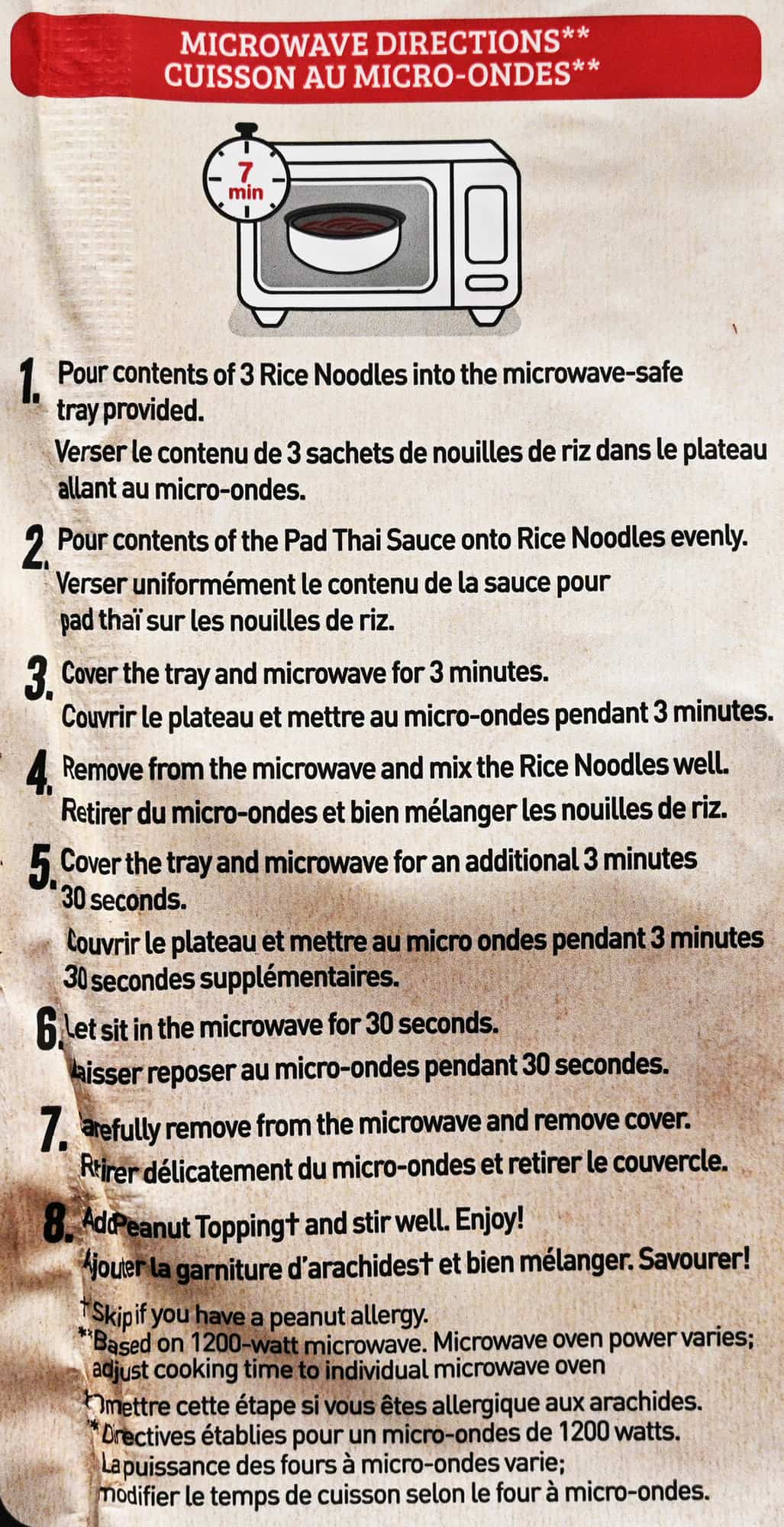 Microwaveable nstructions for the Pad Thai from the package.