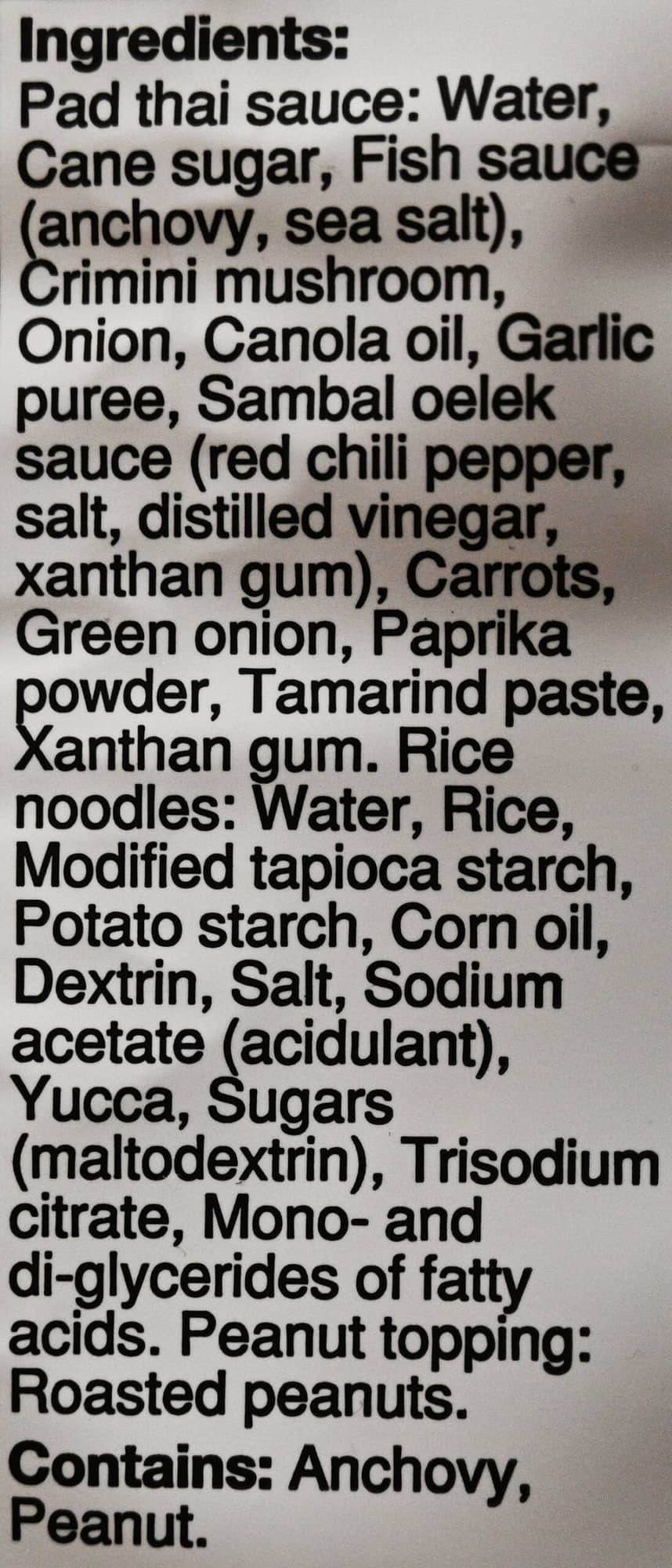 Image of the ingredients list from the back of the package.