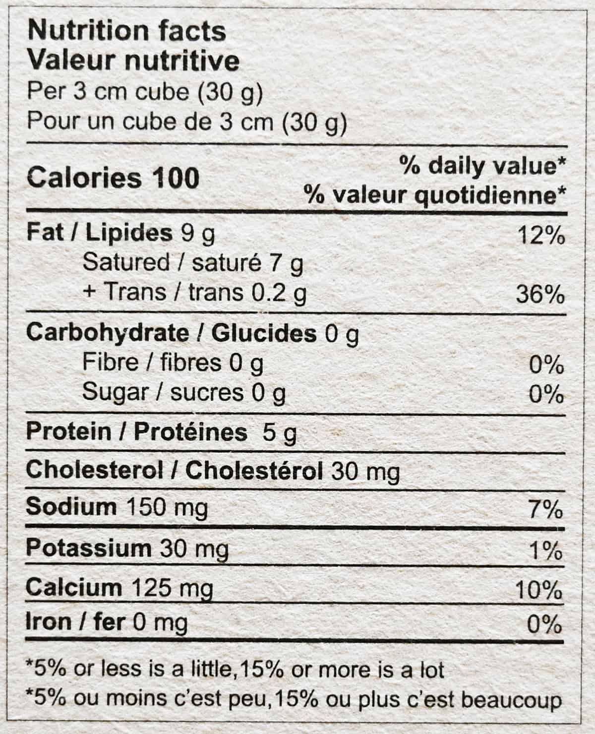 Image of the nutrition facts label from the packaging.
