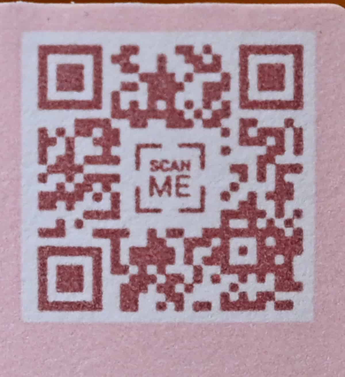 Image of the QR code that comes on the back of the bottle. The QR code links to information about the prosecco.