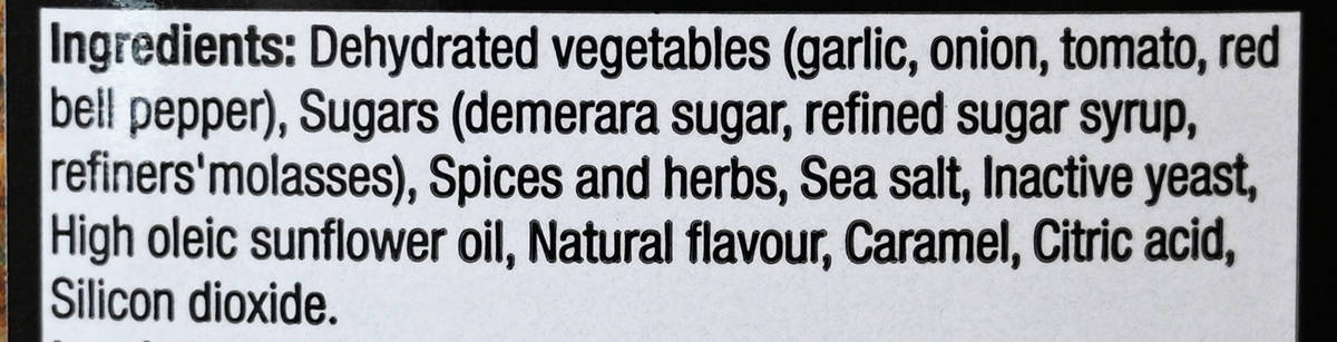 Image of the ingredients list for the seasoning from the back of the container.