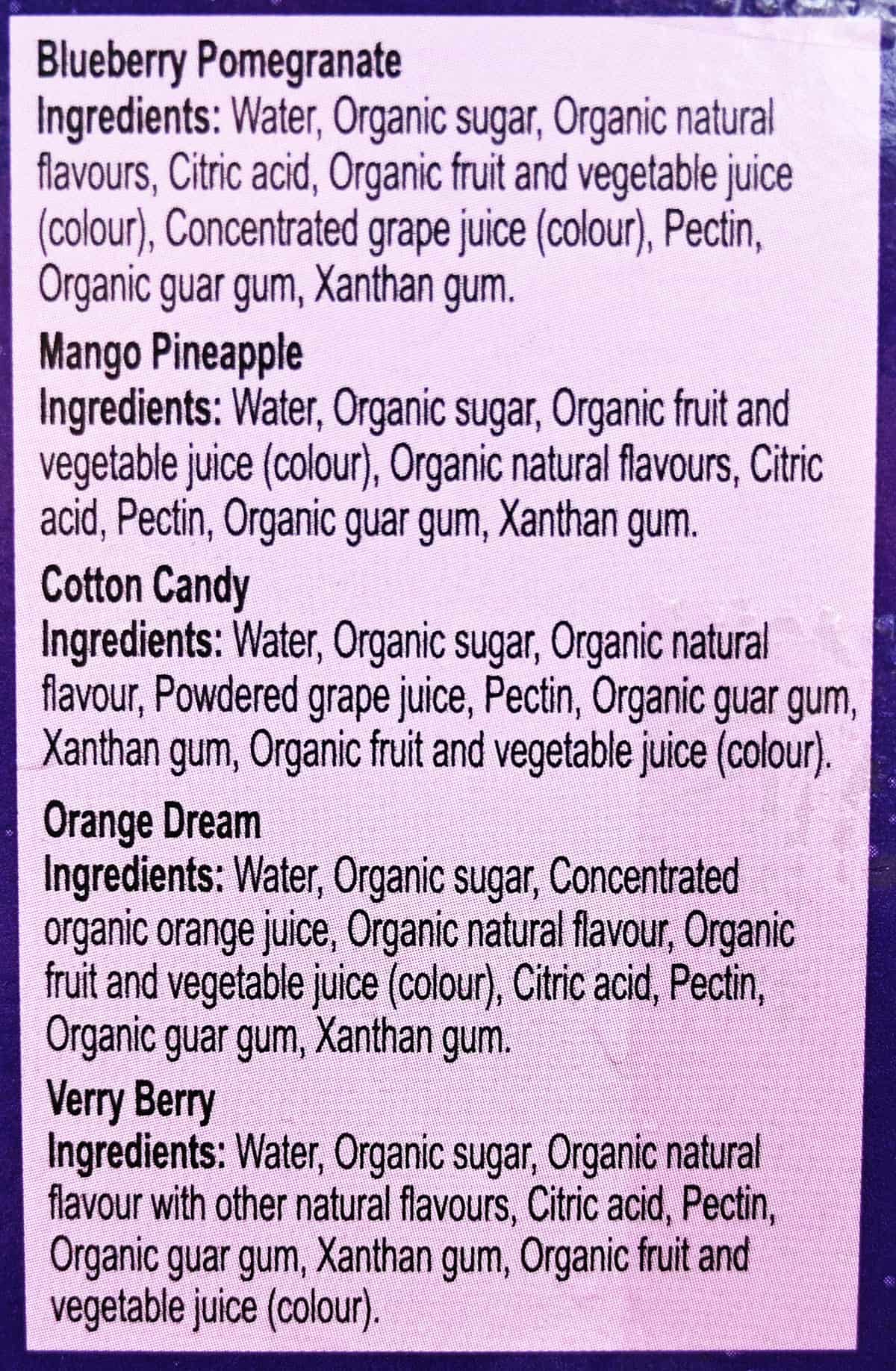 Image of the ingredients list from the back of the box.