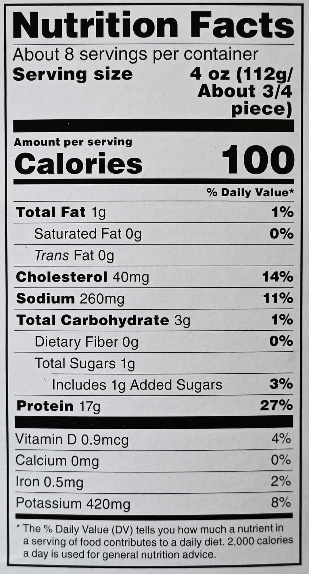 Image of the nutrition facts from the back of the box.