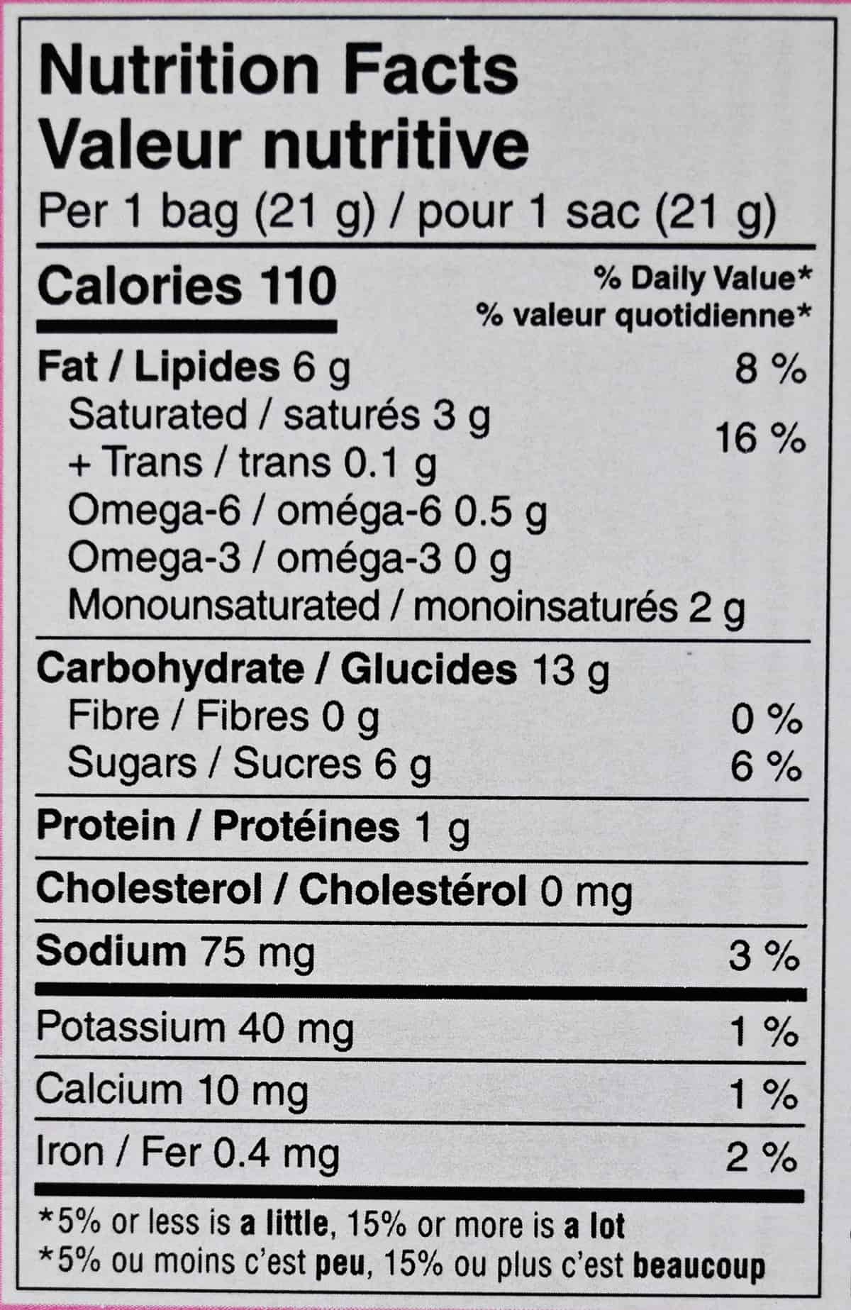 Image of the nutrition facts from the back of the box.