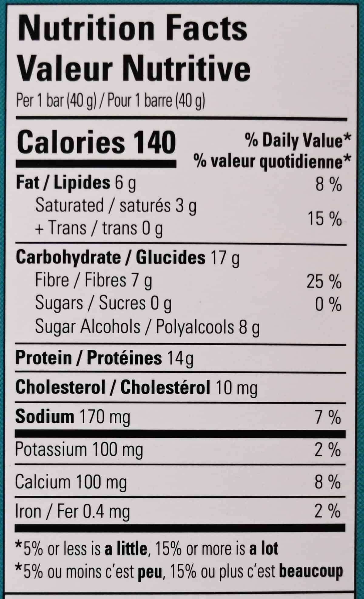 Image of the nutrition facts from the back of the box.