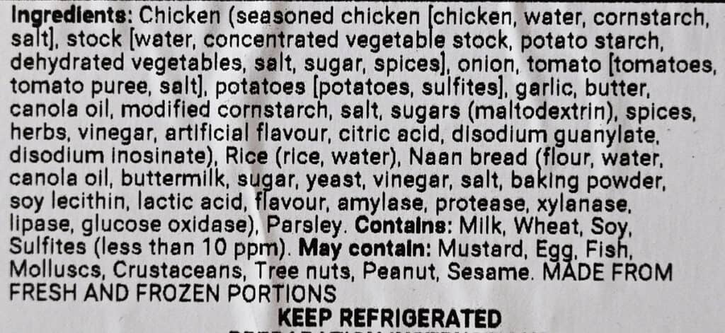 Image of the ingredients list from the container.