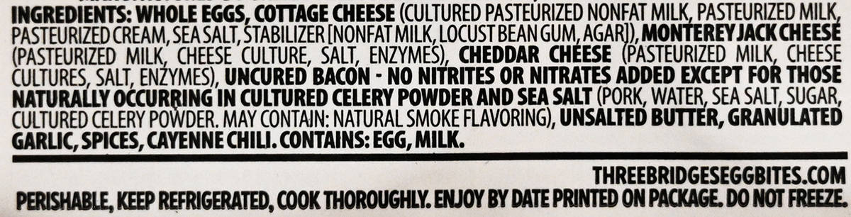 Image of the uncured bacon egg bites ingredients from the package.