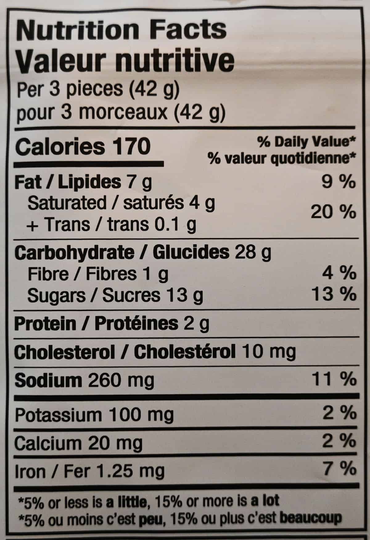 Image of the dark chocolate, sea salt, caramel & pretzel Snappers nutrition facts from the back of the bag.