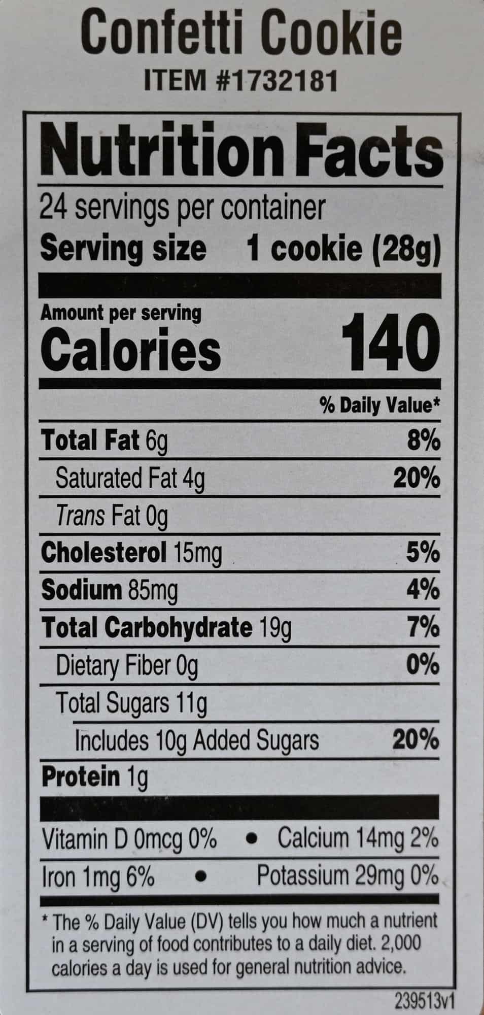 Closeup image of the nutrition facts label for the cookies.