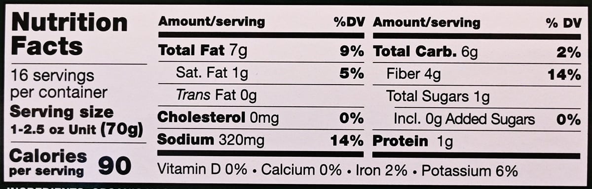 Image of the nutrition facts from the back of the box.