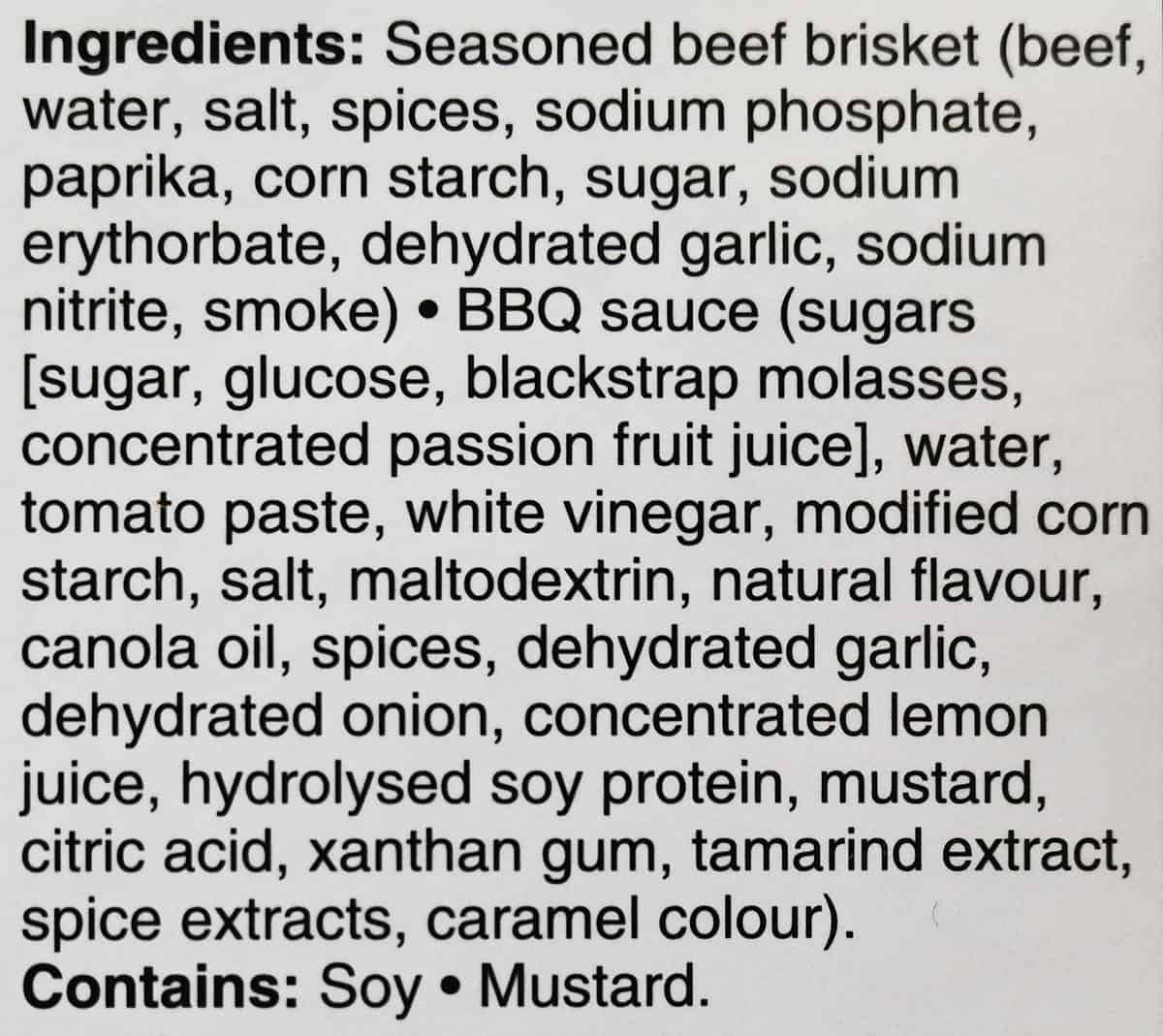 Image of the ingredients for the burnt ends from the back of the box.