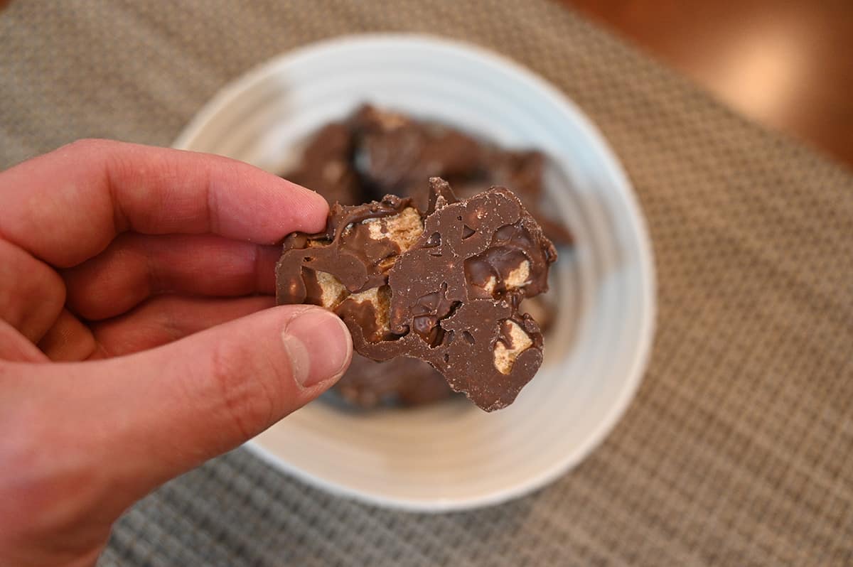 Closeup image of the back of the s'mores caramel Snapper showing the graham cracker chunks and marshmallow in it.