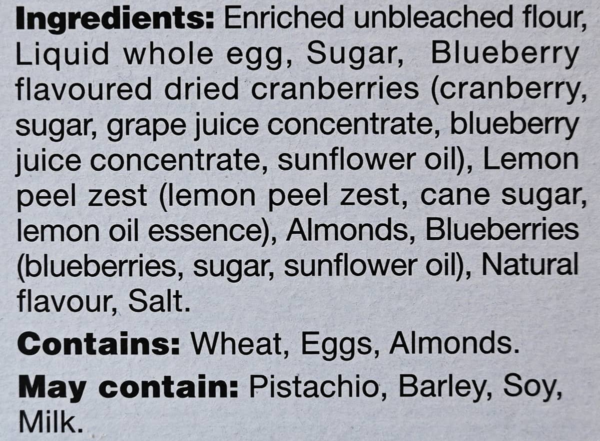 Image of the ingredients list from the box. 