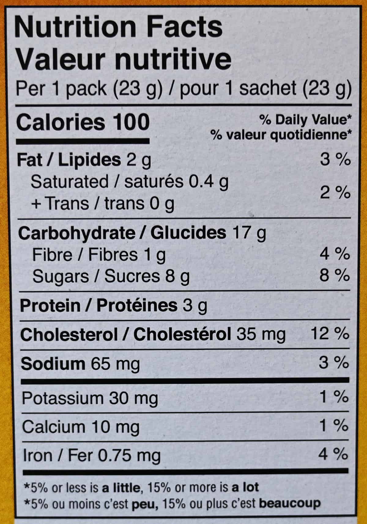 Image of the Thinaddictvies nutrition facts from the box.