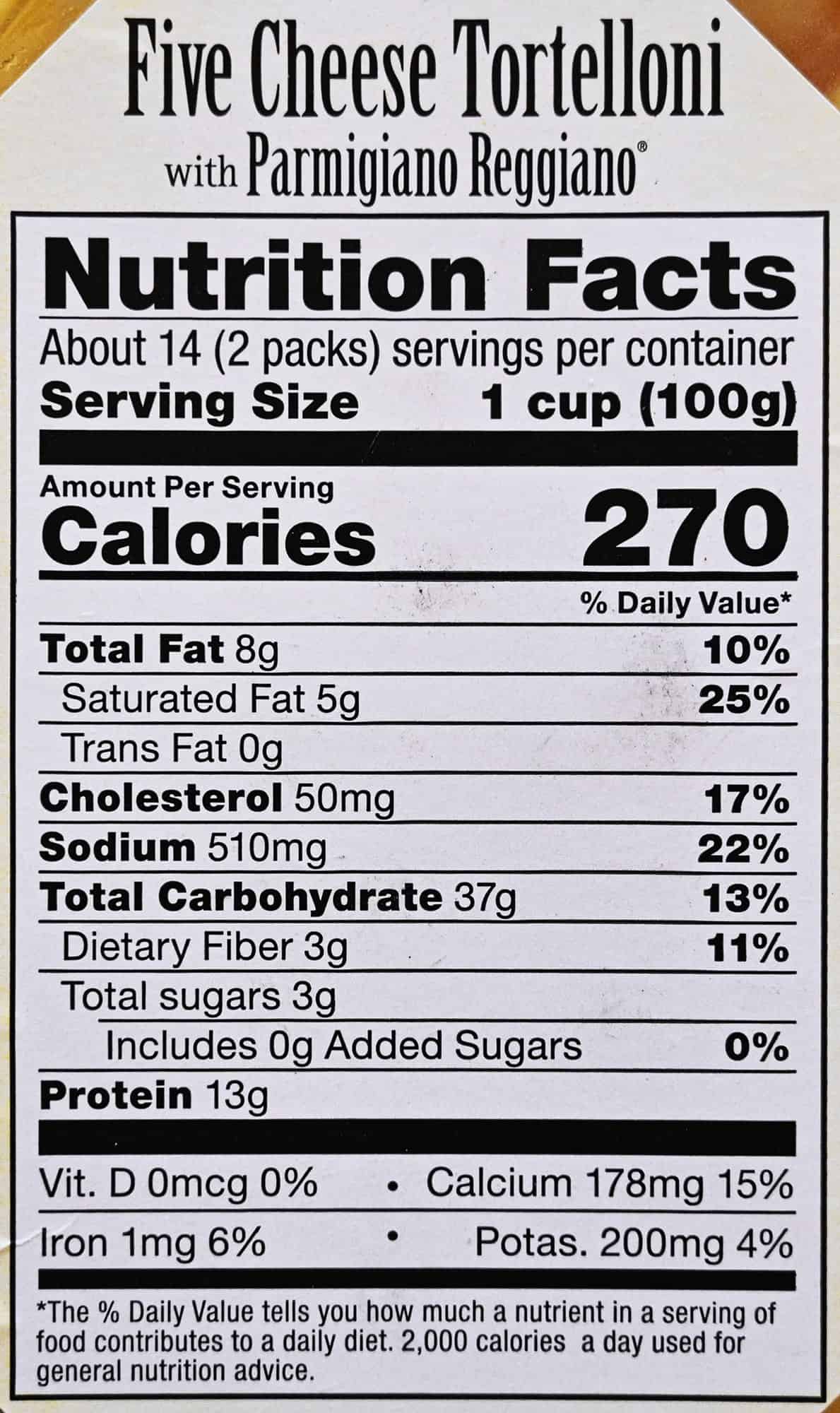Image of the nutrition facts label from the back of the package.