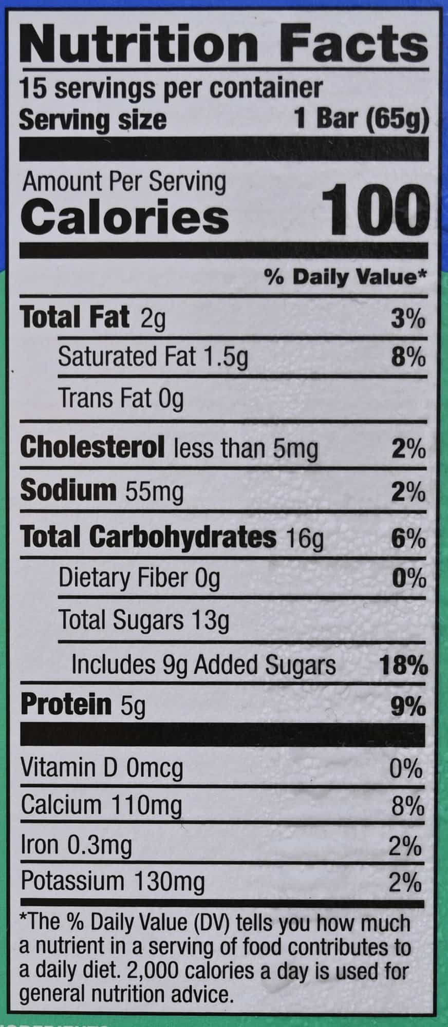 Image of the nutrition facts label for the Yasso Greek Yogurt Bars from the back of the box.