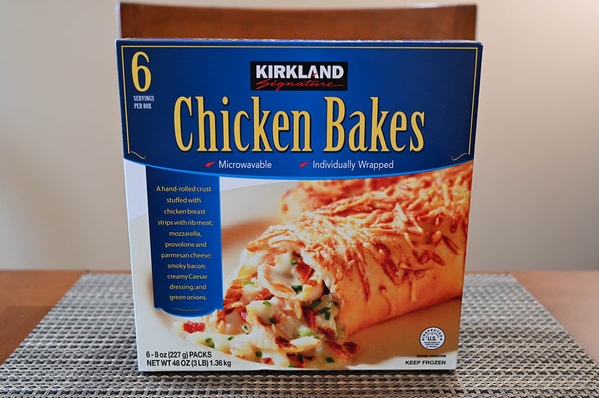 Costco Kirkland Signature Chicken Bakes box sitting on a table.
