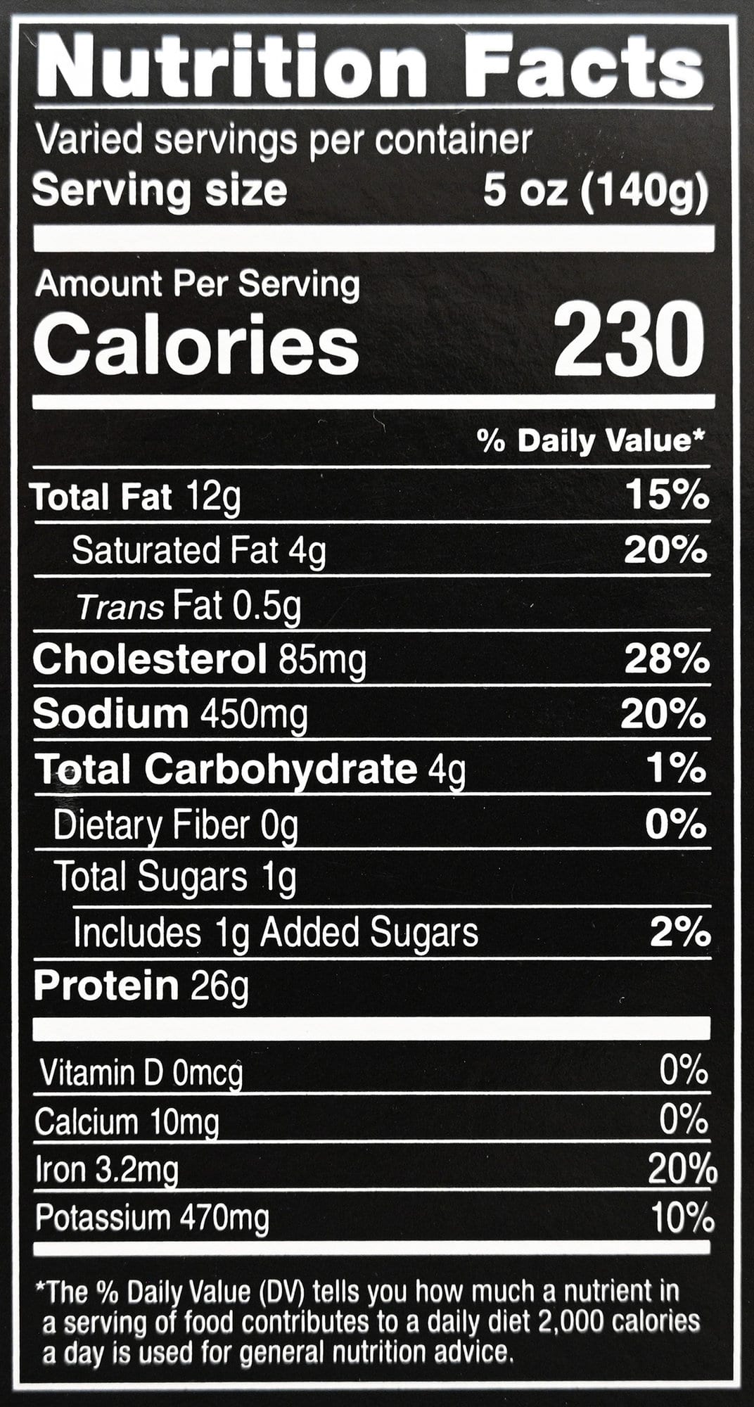 Image of the nutrition facts for the beef pot roast from the back of the package.