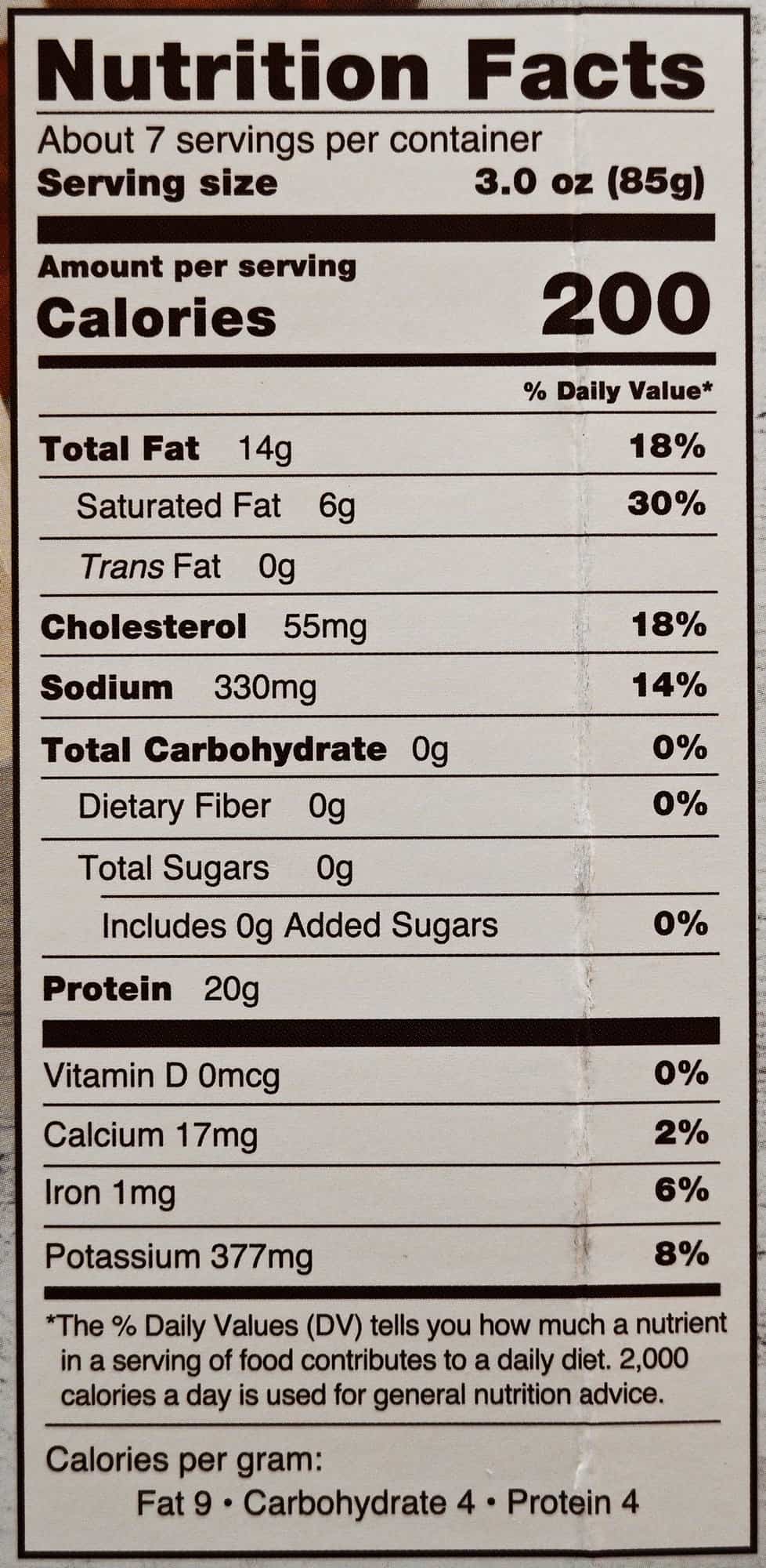 Image of the nutrition facts from the back of the package.