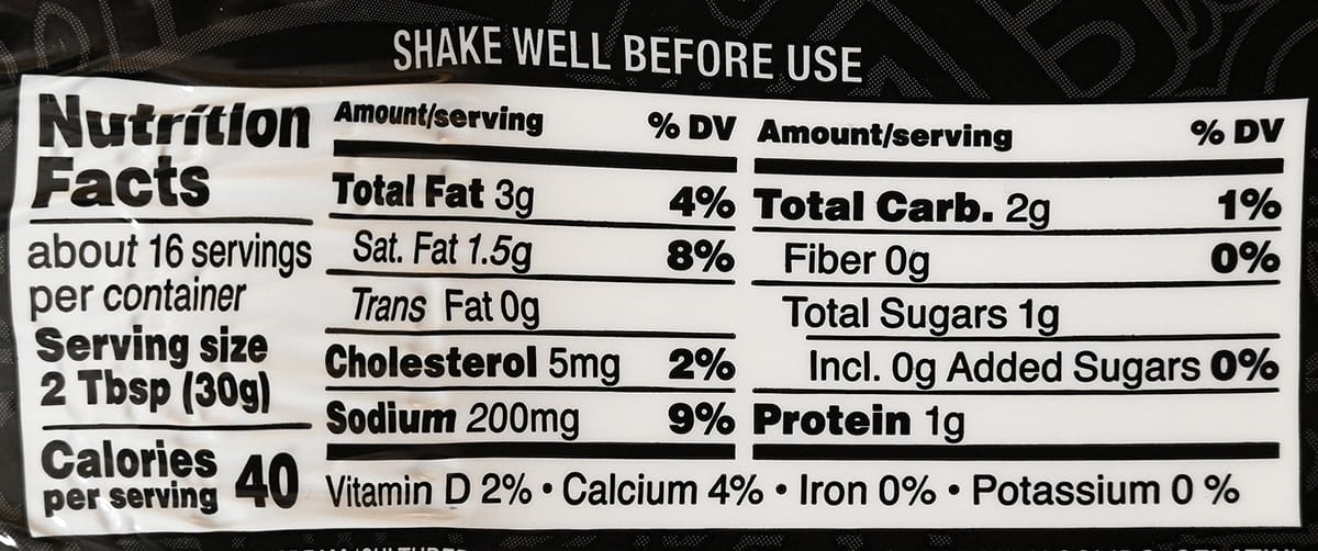 Image of the nutrition facts from the back of the bottle.