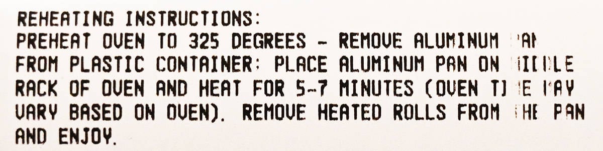 Image of the reheating instructions for the cinnamon rolls from the package.