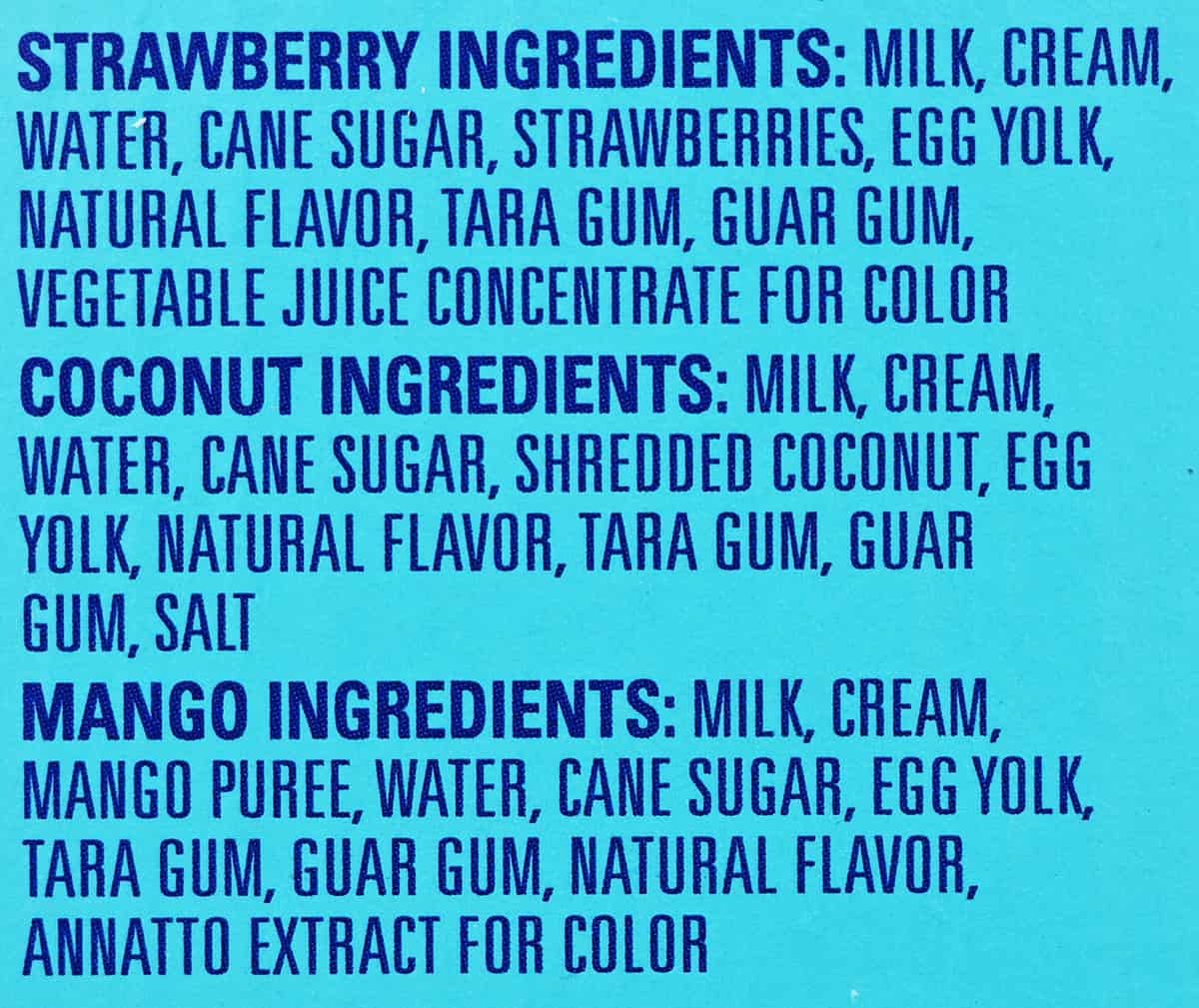 Image of the ingredients list for the bars from the box.