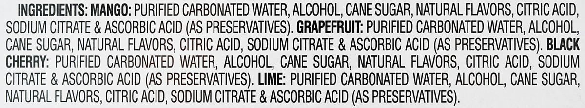 Image of the ingredients for the hard seltzer from the back of the box.