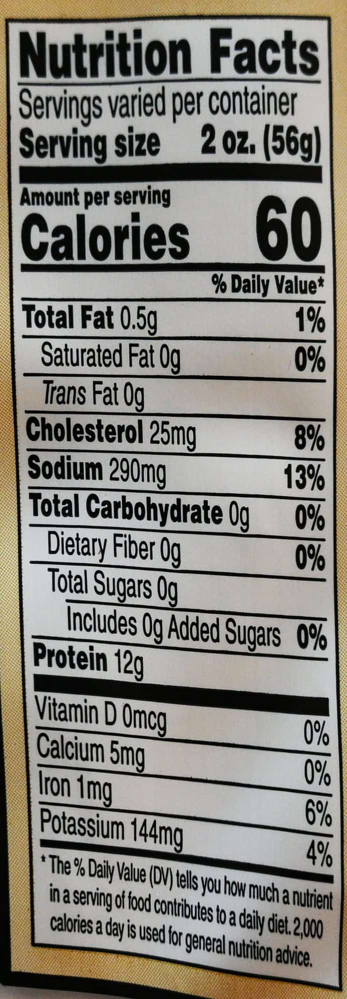 The turkey breast nutrition facts label from the package.
