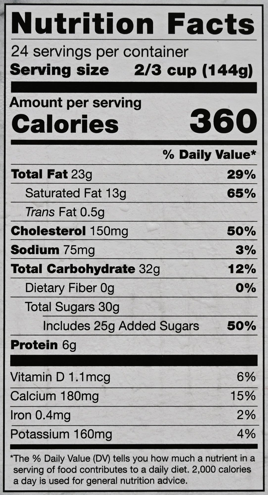 Image of the vanilla ice cream nutrition facts from the back of the container.