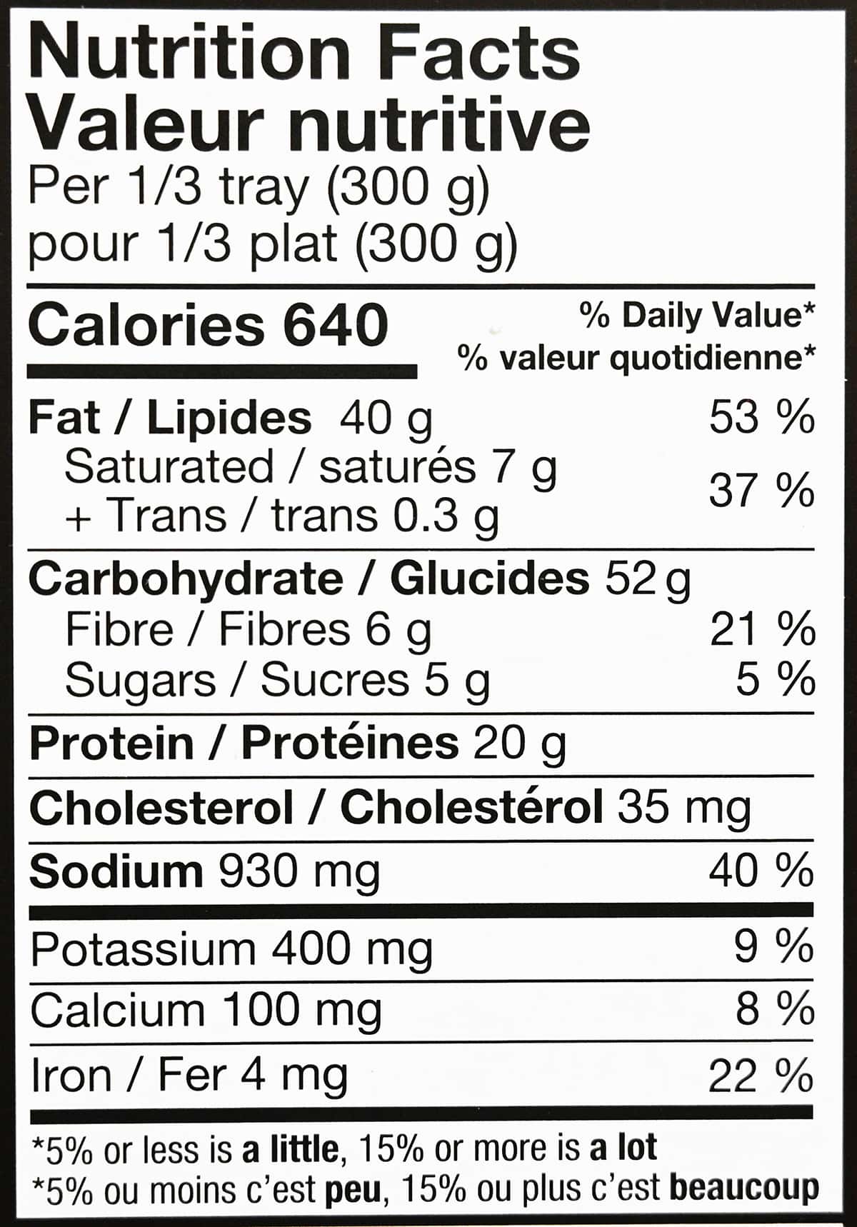 Image of the nutrition facts for the noodles from the package.