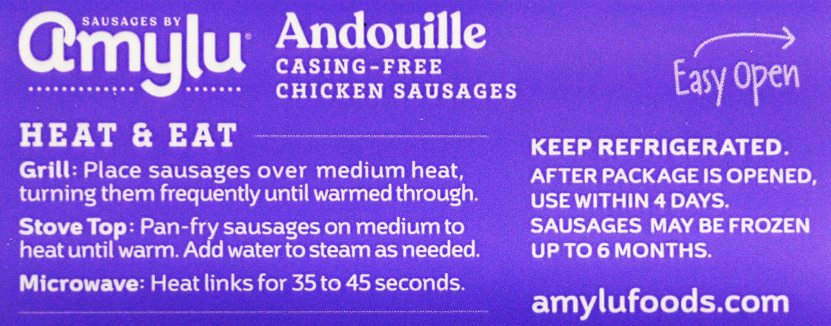 Closeup image of the heating instructions for the andouille sausages.