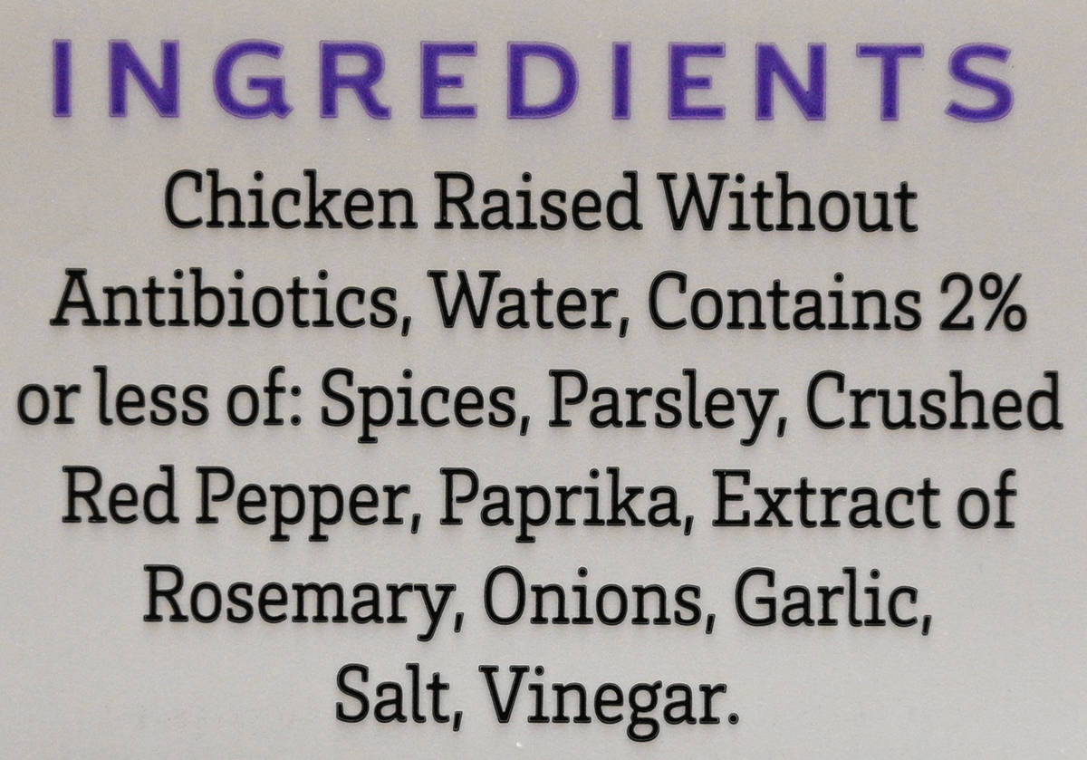 Image of the andouille sausage ingredients from the back of the package.