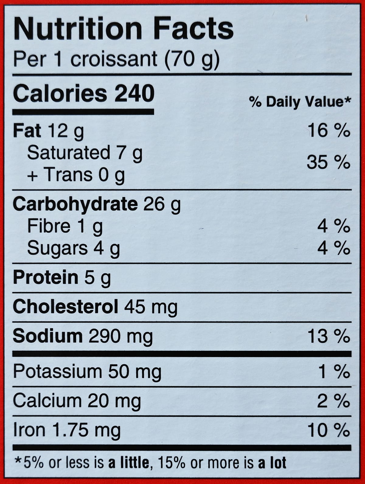 Image of the nutrition facts from the back of the box.