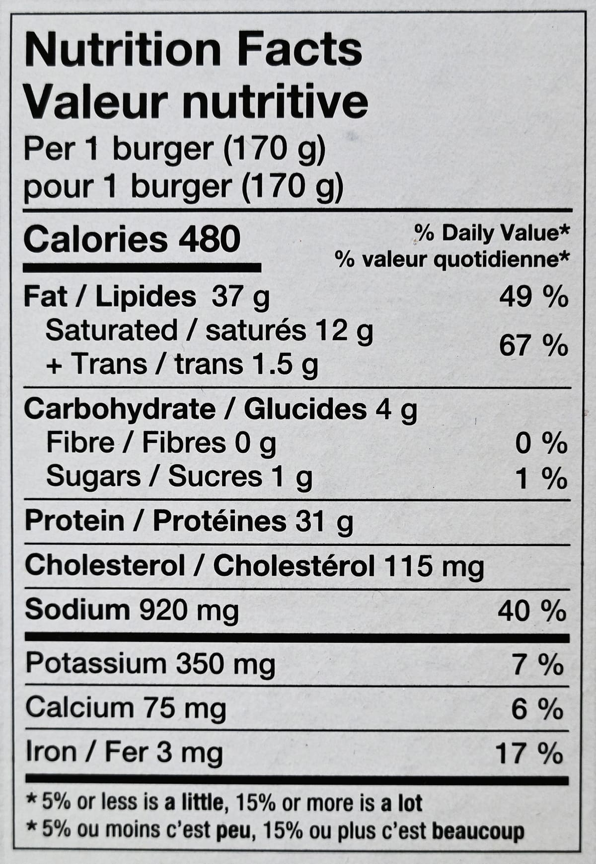 Image of the nutrition facts from the back of the box.