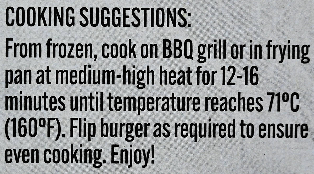 Image of the cooking suggestions from the back of the box.