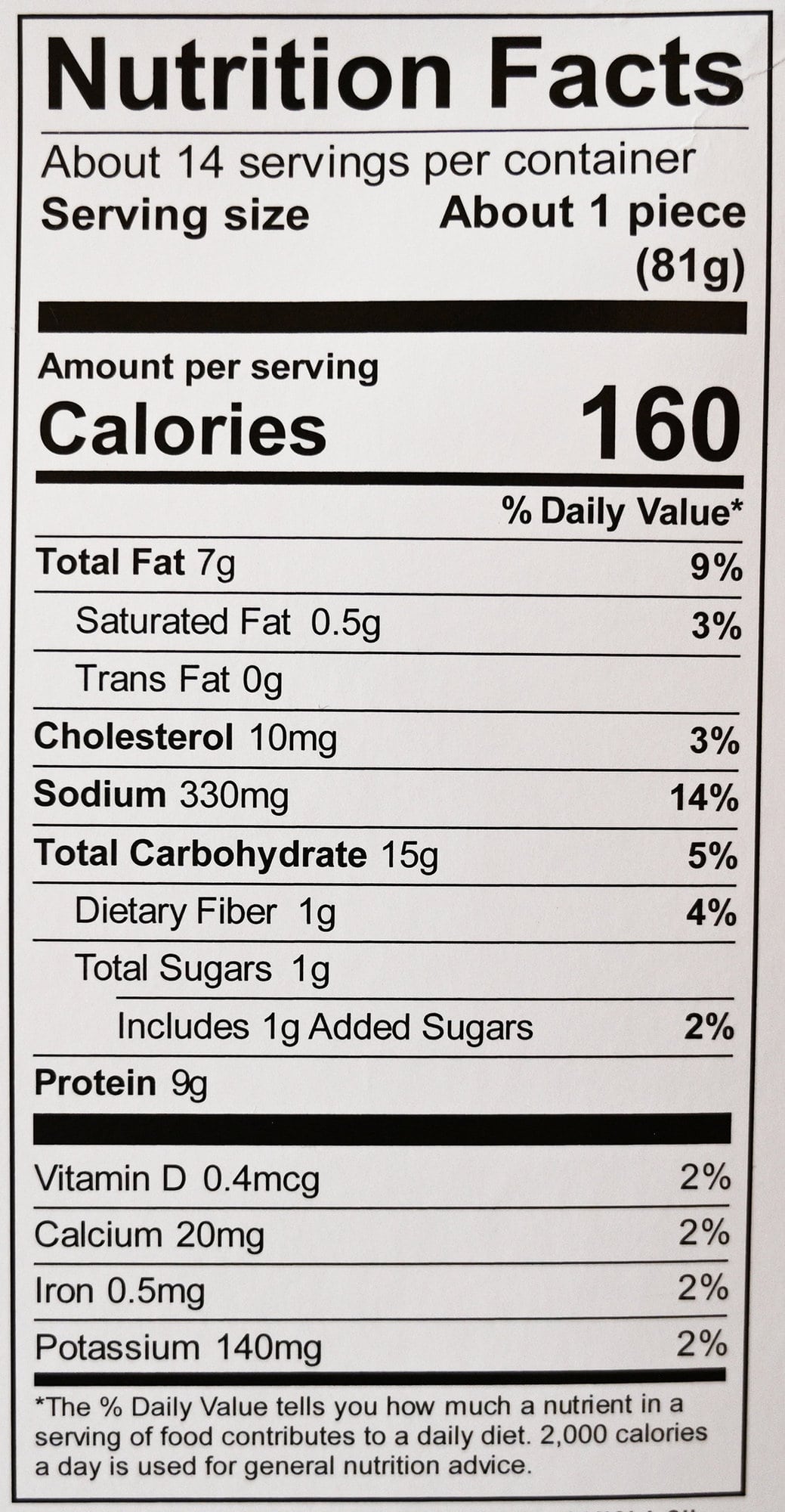 Image of the nutrition facts for the cod from the box.