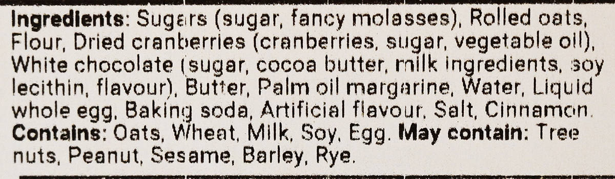 Image of the ingredients list from the container.