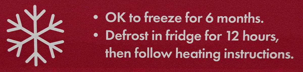 Image of the freezing instruction from the back of the package stating the gravy can be frozen for six months.