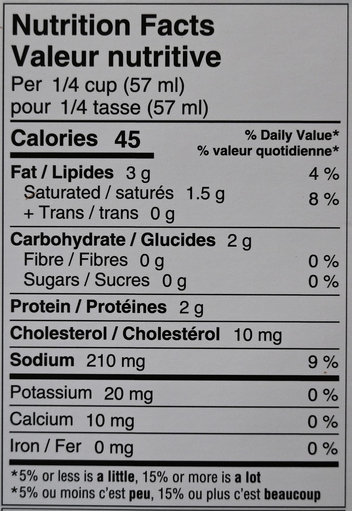Image of the nutrition facts from the back of the package.