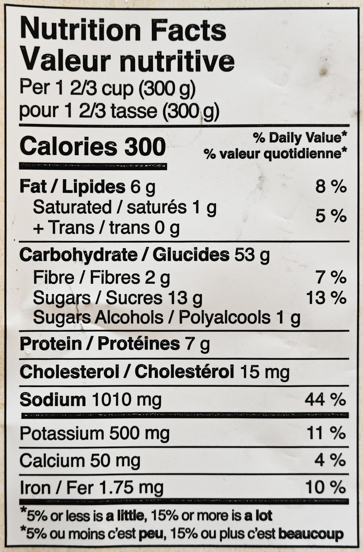 Image of the nutrition facts from the package.