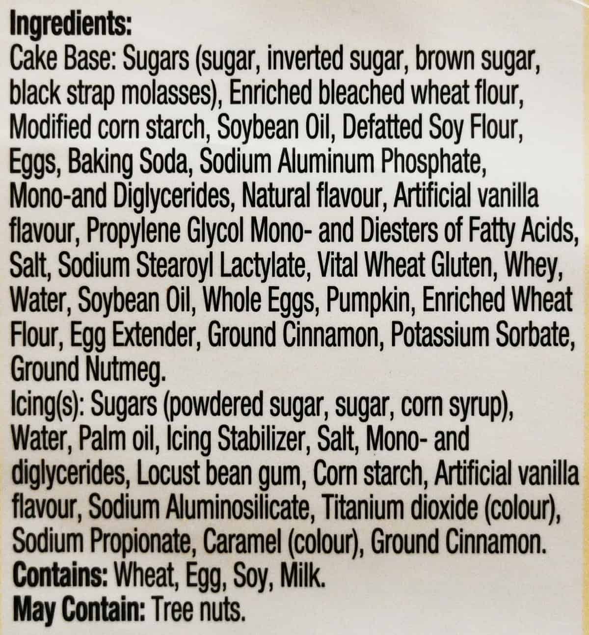 Image of the ingredients label for the bites from the package.