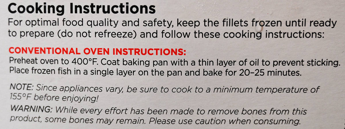 Image for the salmon cooking instructions from the back of the box.