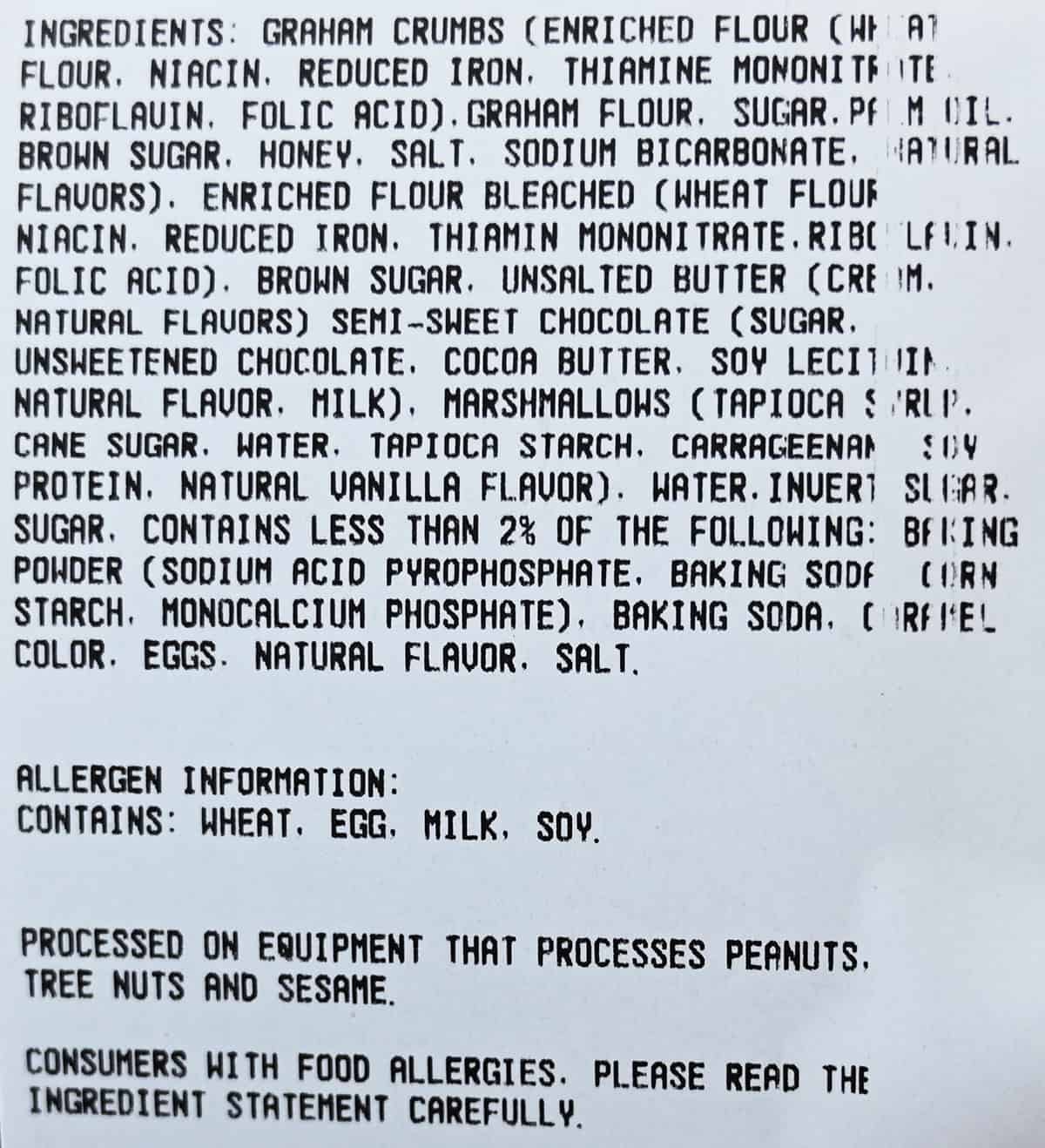 Closeup image of the ingredients label for the cookies from the container.