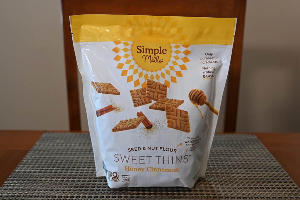 Image of the Costco Simple Mills Sweet Thins bag sitting on a table.