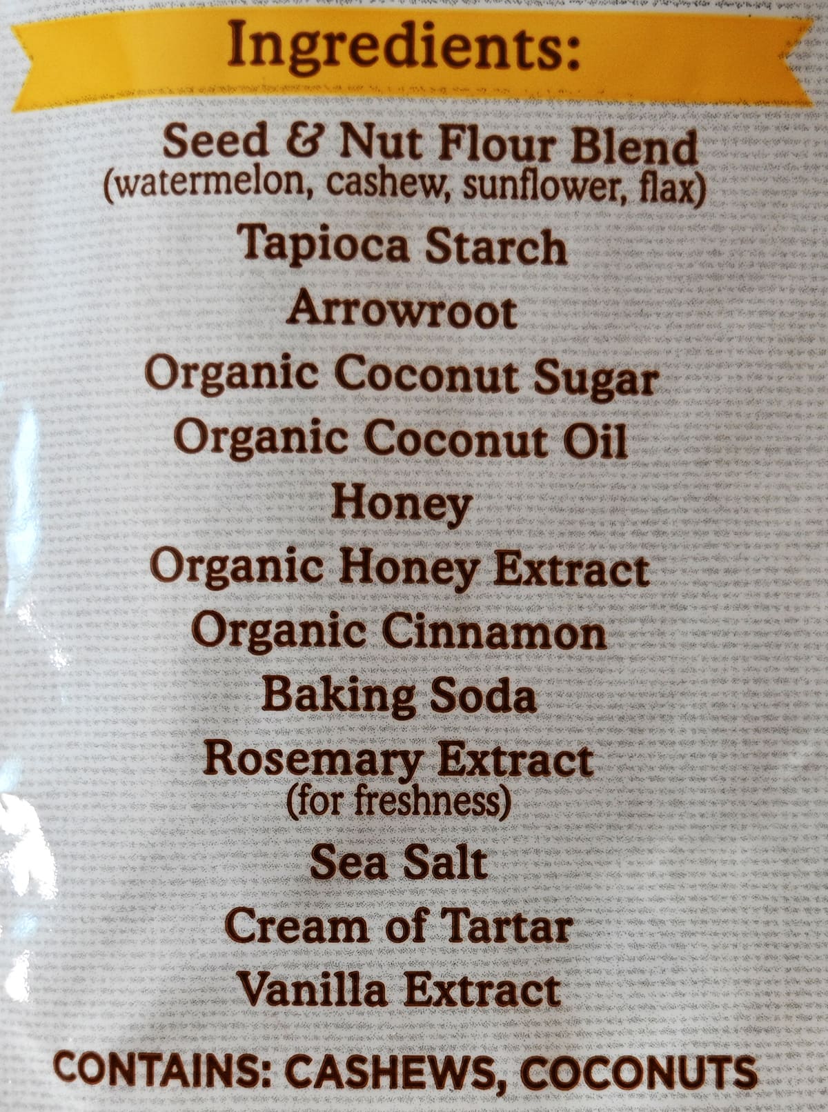 Image of the ingredients list from the back of the bag.