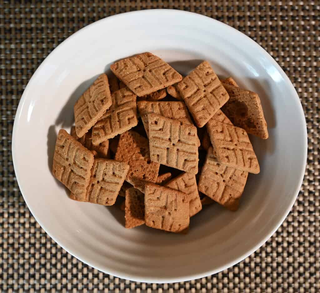 Top down closeup image of a bowl full of Sweet Thins. 