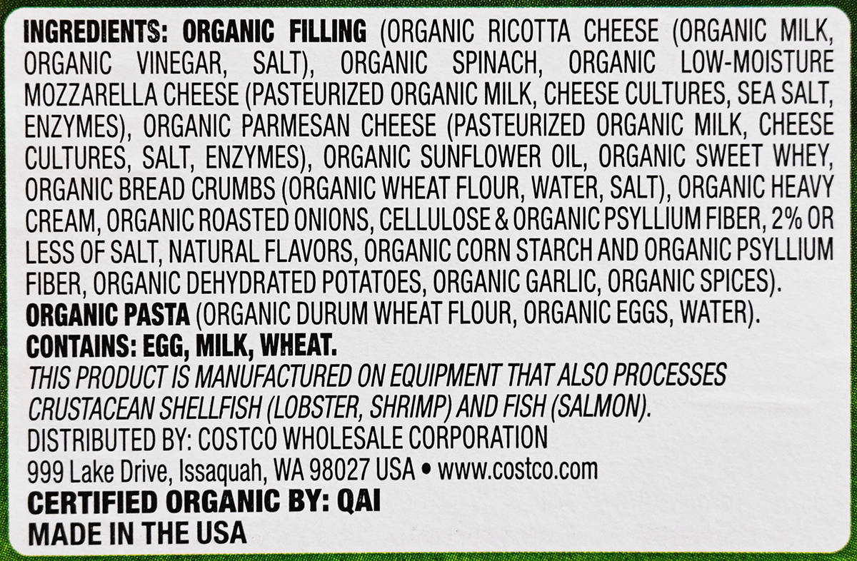 Image of the ingredients list for the ravioli from the package.