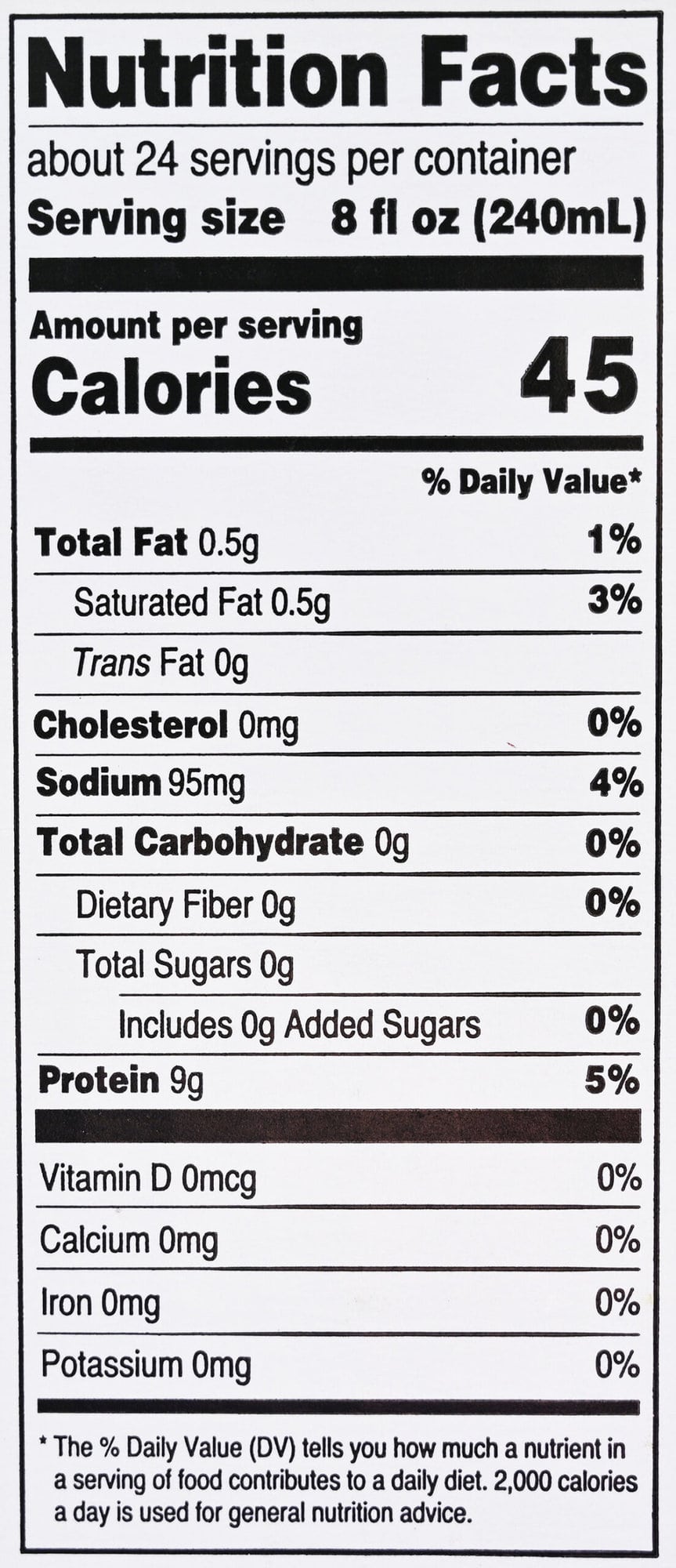 Image of the nutrition facts for the bone broth from the back of the container.