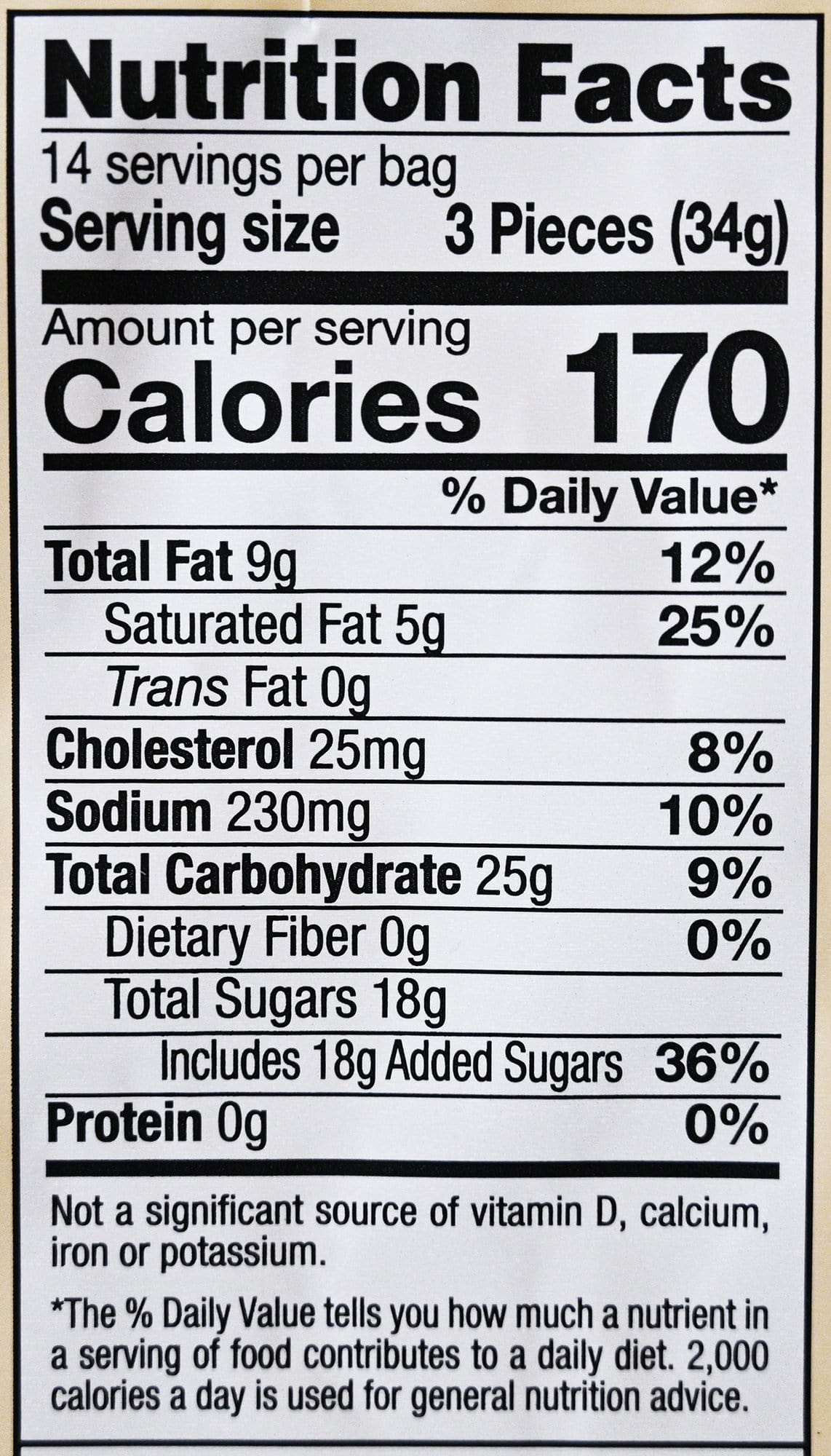 Image of the nutrition facts for the caramels from the back of the bag.